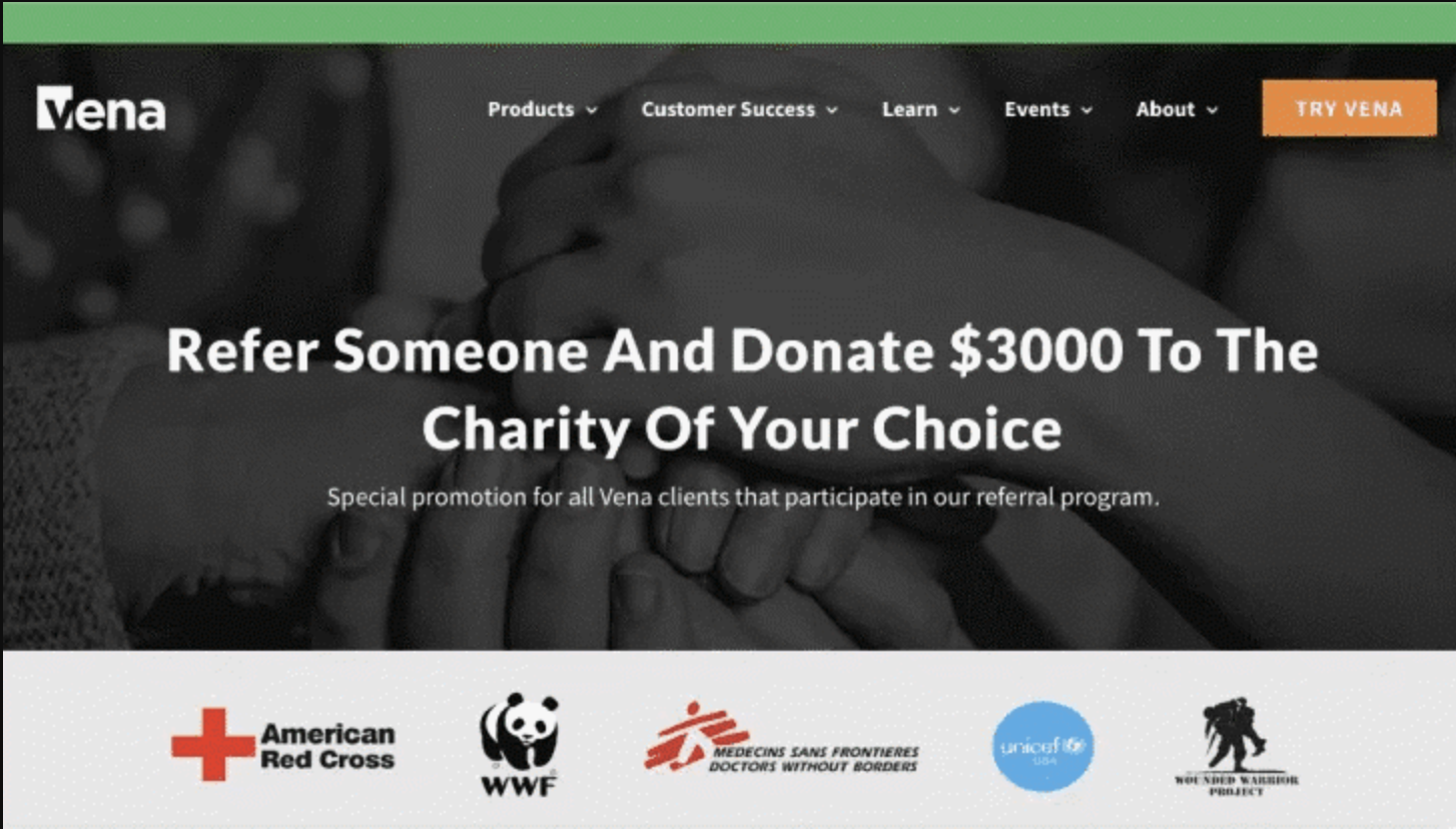 a referral promotion where the startup donates to charity for every person you refer