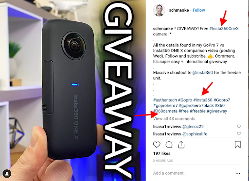 an example of successful instagram giveaway hashtags