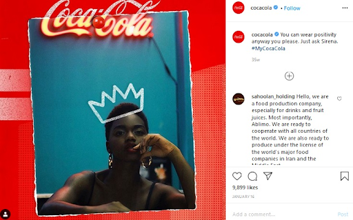 Coca Cola using a branded instagram hashtag