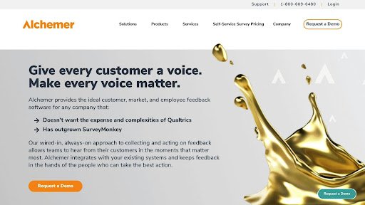 The home page for survey software Alchemer