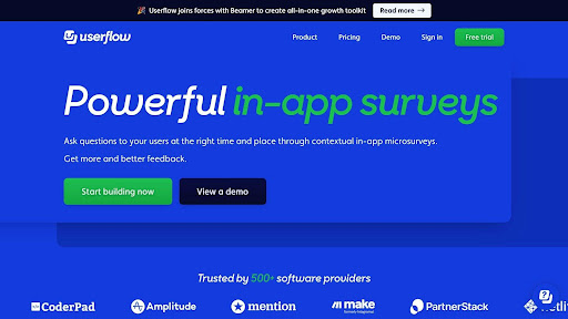 The homepage for survey software Userflow