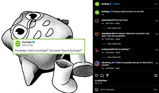 Duolingo using a trend on Instagram to go viral